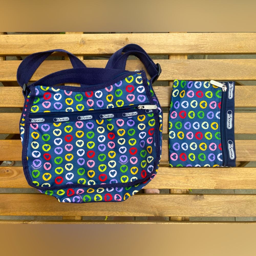 LeSportSac Rainbow Hearts Bag with Small bag, medium sized